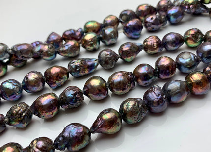 12-13x16 mm Large Hole  Peacock Baroque Pearl Beads Hole Size 2.1mm Genuine Baroque Freshwater Pearl With Iridescent Peacock Color #1555