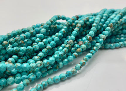 3.5 mm Natural Faceted Round Turquoise Beads Natural Color Turquoise Loose Beads 15.5 Inches Strand #2613