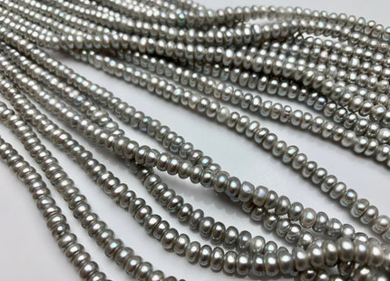 5 mm AAA Large Hole Silver Gray Round Button Freshwater Pearls Hole Size 1.5 mm Genuine Large Hole Rondelle Freshwater Pearl Beads #1831
