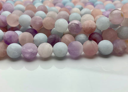 6mm 8mm 10mm 12mm AAA Natural Color Matte Smooth Round Mixed Rose Quartz Amethyst Aquamarine Matte Gemstone Beads 8 Inches Strand  #2608