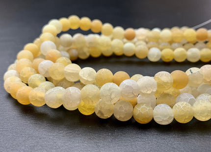 4 mm 6 mm 8 mm 10 mm Yellow Color Matte Finished Round Cracked Fire Agate Gemstone Beads 14 Inches Strand #2867