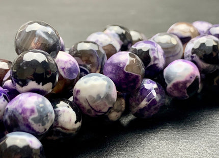 BEST DEAL 10 mm Faceted Round Fire Agate Gemstone Beads Heat Treated Multi Purple Gray White Black Color Agate  15.5 Inches Strand #2700