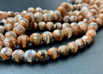 8 mm 10 mm AAA DZI Tibetan Agate Faceted Round Brown And White Color Tibetan Agate Gemstone Loose Beads 15 Inches Strand #2785