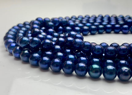 7-8mm AAA Off Round Freshwater Pearl Beads Dark Royal Blue Color Genuine Cultured High Luster Freshwater Pearl 16 Inches Strand #P1084