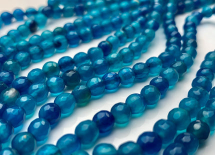 4mm 6mm Faceted Round Agate Gemstone Beads Blue Apatite Color Genuine Heat Treated Agate Gemstone Loose Beads 14 Inches Strand #3156
