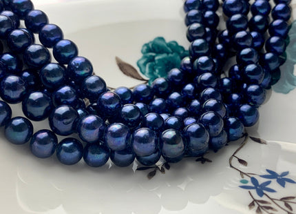 7-8mm AAA Off Round Freshwater Pearl Beads Dark Royal Blue Color Genuine Cultured High Luster Freshwater Pearl 16 Inches Strand #P1084