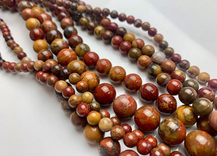 4mm 6mm 8mm 10mm 12mm AAA Smooth Round Natural Red Creek Jasper Gemstone Beads Multi Red Brown Yellow Color Jasper 15 Inches Strand #3259