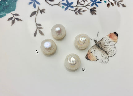 ONE Pair AAAA 11-12 mm Hand Carved Flower Bead Natural White Half Drilled Matching Round Button Pearl For Earring Pendant DIY Jewelry #P1257