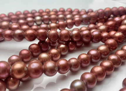 8 mm AAA Large Hole Half Strand Brick Pink Color Freshwater Round Pearl Beads Hole Size 2.2mm Genuine Freshwater Pearls 29 Pieces #P1421