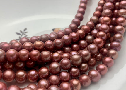 8 mm AAA Large Hole Half Strand Brick Pink Color Freshwater Round Pearl Beads Hole Size 2.2mm Genuine Freshwater Pearls 29 Pieces #P1421