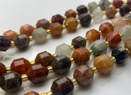 8x9mm AAA Half Strand Faceted Energy Prism Cut Phantom Quartz Lodolite Bead Genuine Mixed Green Red Yellow Brown Copper Lodolite Bead  #3598