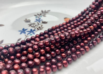 4.5 mm Burgundy Red Color Potato Freshwater Pearl Bead Genuine Dark Red Color Off Round Freshwater Pearls 88 Pieces #P1420