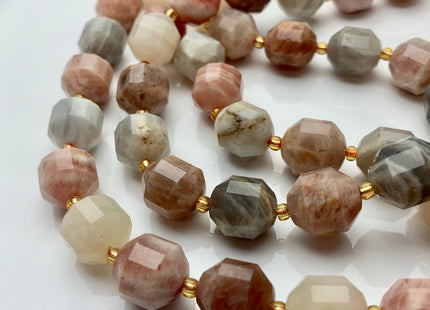 11x12mm Half Strand Faceted Energy Prism Cut Sunstone Gemstone Genuine Double Terminated Points Gray Brown Sunstone Beads 13-14 Pieces #3668