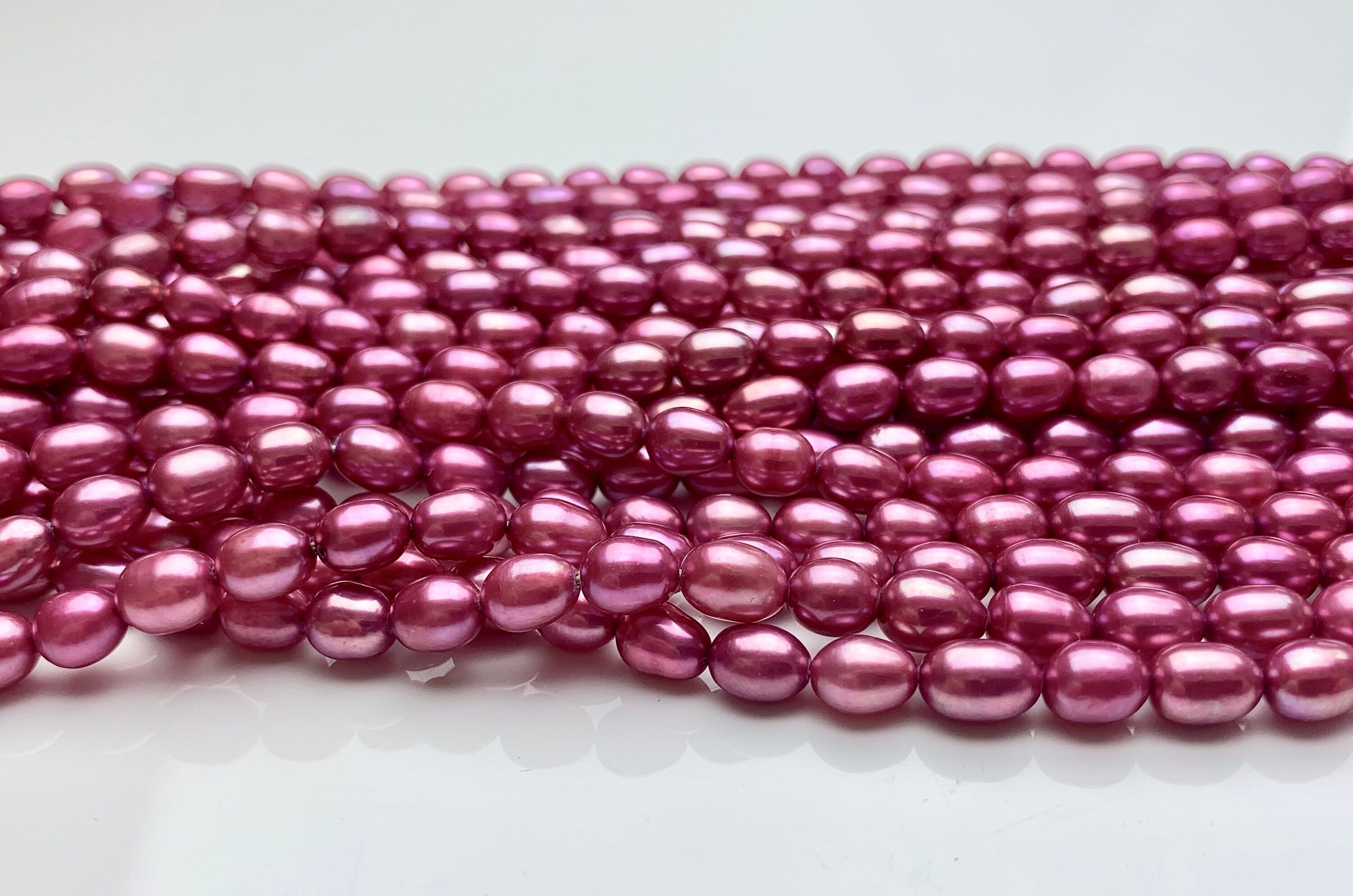 8x10-11 mm AAA Pinkish Gray Color Rice/Oval Freshwater Pearl Beads Genuine  High Luster Cultured Freshwater Pearls 38 Pieces #P1253