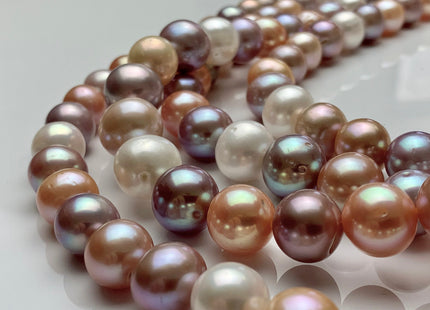 12-14.5mm AAA Natural White Mauve Pink Color Freshwater Pearl Beads Genuine Very Rare High Luster Off Round Large Size Pearl 34 Beads #P1659