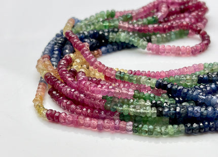 3-4mm AAA Faceted Rondelle Natural Blue Sapphire Pink Ruby Emerald Gemstone Beads Genuine Top Quality Gemmy Gemstone Beads 16 Inches #3791