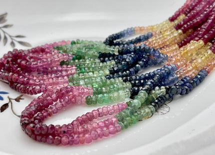 3-4mm AAA Faceted Rondelle Natural Blue Sapphire Pink Ruby Emerald Gemstone Beads Genuine Top Quality Gemmy Gemstone Beads 16 Inches #3791