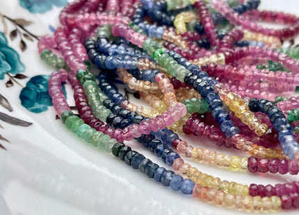 3-4mm AAA Faceted Rondelle Natural Blue Sapphire Pink Ruby Emerald Gemstone Beads Genuine Top Quality Gemmy Gemstone Beads 16 Inches #3791