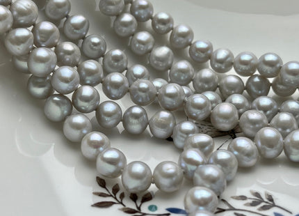 90 Inches 8mm Silver Gray Potato Freshwater Pearl Necklace Genuine Pearl Hand Knotted Long Necklace, Bridal Pearl Necklace #298