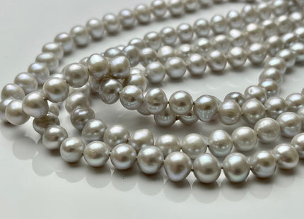 90 Inches 8mm Silver Gray Potato Freshwater Pearl Necklace Genuine Pearl Hand Knotted Long Necklace, Bridal Pearl Necklace #298