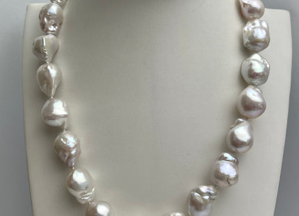 16"/17"/18"/20"/24" AAAA 12x15-15x18mm White Baroque Pearl Necklace Genuine Super High Luster Hand Knotted White Pearl Necklace #P2096