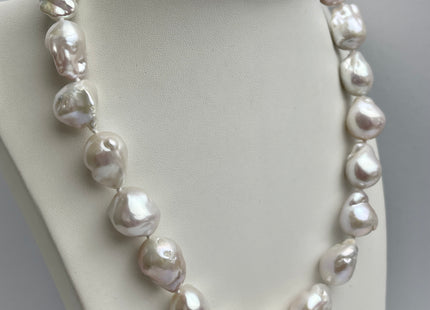 16"/17"/18"/20"/24" AAAA 12x15-15x18mm White Baroque Pearl Necklace Genuine Super High Luster Hand Knotted White Pearl Necklace #P2096