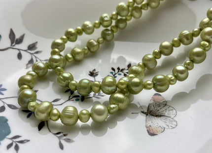 40 Inches 7-11 mm Green Potato Genuine Freshwater Pearl Necklaces Patterned Hand Knotted Necklaces Long Pearl Potato Necklace #P2193