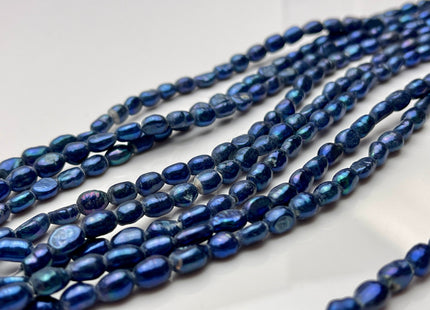 7x9 mm Large Hole Royal Blue Color Rice Nugget Freshwater Pearls Hole Size 1.8mm OR 2.0mm Genuine Rice Nugget Pearl Beads B Grade #P2214