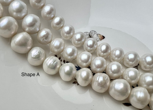 10-13mm White Off Round Freshwater Pearls 16 inch 38 Beads AA