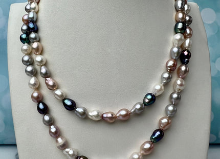 18/20/22/24/26/28 Inches Hand Knotted 7-8mm AAA Mixed White Pink Peacock Barouque Pearl Necklace With Silver/Gold Filled Clasp #P2270