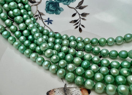 7.5-8 mm Green Color Potato Freshwater Pearl Beads Genuine Cultured Freshwater Pearl Beads Green Potato Pearls 55 Pieces #P2288