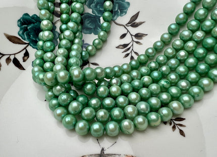 7.5-8 mm Green Color Potato Freshwater Pearl Beads Genuine Cultured Freshwater Pearl Beads Green Potato Pearls 55 Pieces #P2288