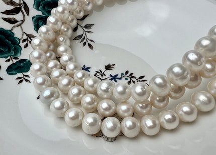 11-12mm AA Natural White Off Round Freshwater Pearls Genuine Natural Potato Pearl Beads Lustrous Cultured Pearls 38 Pieces #P2275