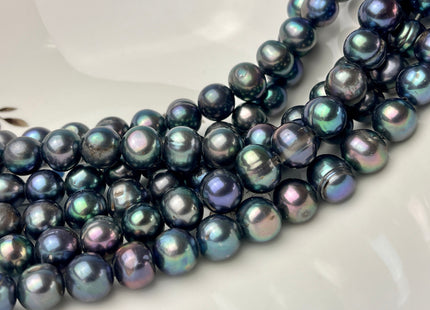 10-12 mm Half Strand Large Hole Potato Peacock Genuine Freshwater Pearl Beads Hole Size 2.2 mm Large Hole Peacock Pearl Beads #P2323