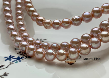 9.5-10.5 mm AAA Rare Extra Shiny Natural Pink/Mauve Pink Semi-Round Freshwater Pearl Beads Genuine High Luster Quality Bridal Pearls #1967