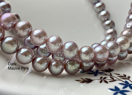 9.5-10.5 mm AAA Rare Extra Shiny Natural Pink/Mauve Pink Semi-Round Freshwater Pearl Beads Genuine High Luster Quality Bridal Pearls #1967