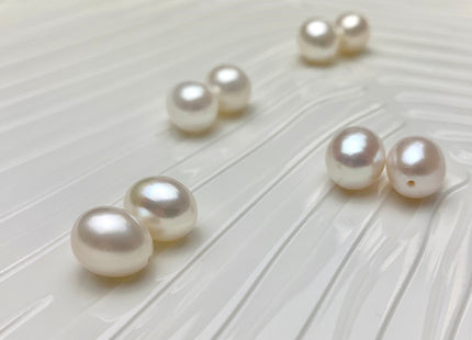 AAA One Pair 9.5-10x12 mm Top Quality High Luster Rice/Oval Half Drilled Freshwater Pearls Genuine Natural White Freshwater Pearls #1586