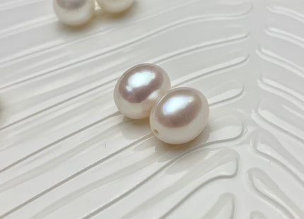 AAA One Pair 9.5-10x12 mm Top Quality High Luster Rice/Oval Half Drilled Freshwater Pearls Genuine Natural White Freshwater Pearls #1586