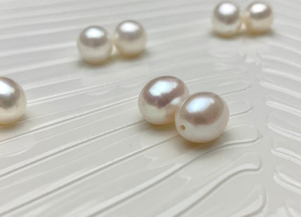 AAA One Pair 9.5-10x12 mm Top Quality High Luster Rice/Oval Half Drilled Freshwater Pearls Genuine Natural White Freshwater Pearls #1586