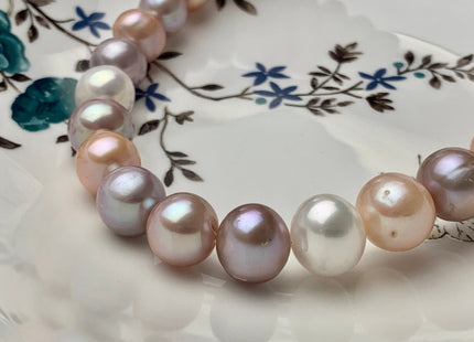 12-14.5mm AAA Natural White Mauve Pink Color Freshwater Pearl Beads Genuine Very Rare High Luster Off Round Large Size Pearl 34 Beads #P1659