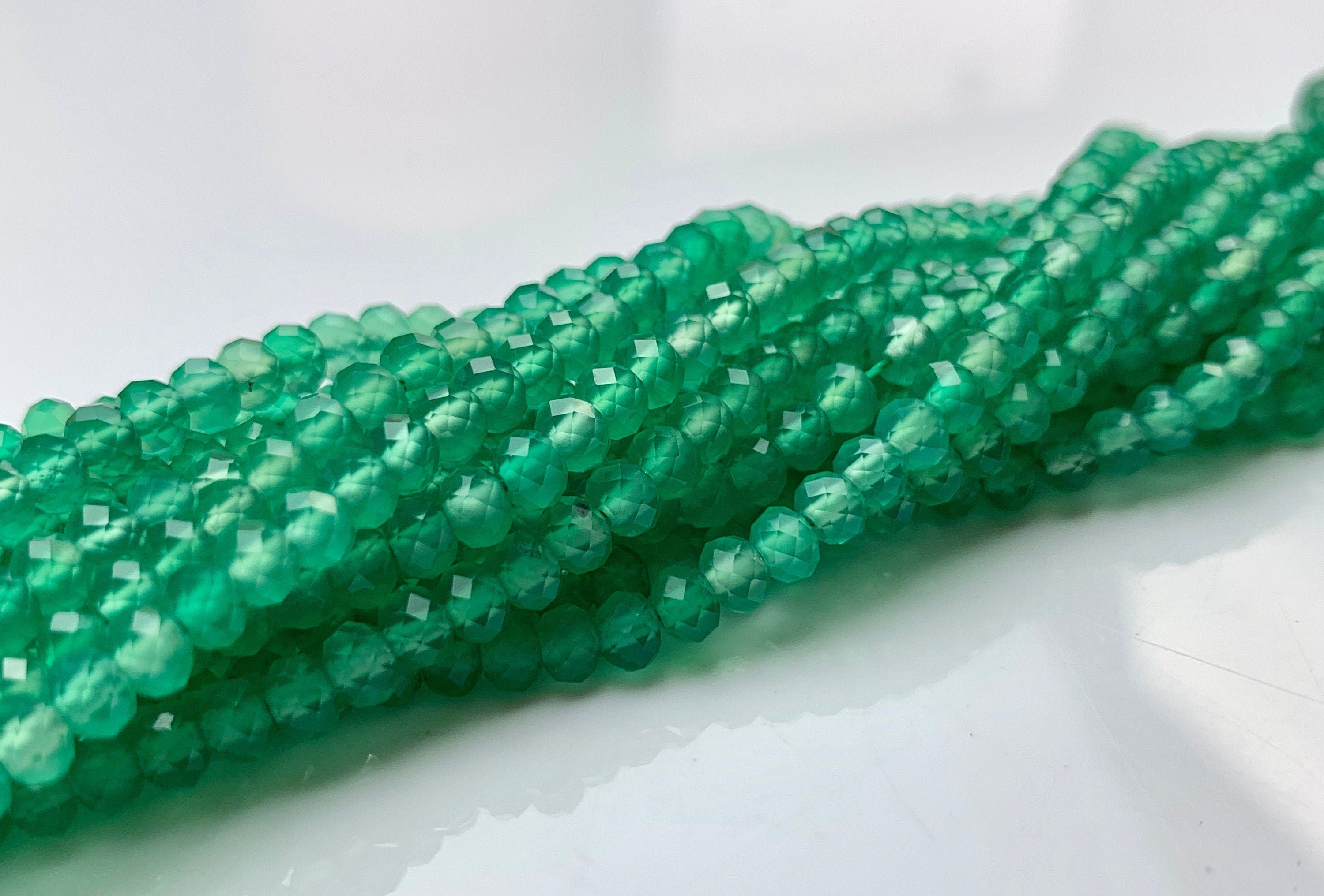 GREEN AGATE 3mm High Grade Faceted Gemstone Beads