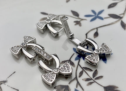 13x30mm 925 Sterling Silver Double Bow Tie Shape Clasp Genuine Sterling Silver Findings 925 Sterling Silver Clasps w/CZ DIY Jewelry #10109
