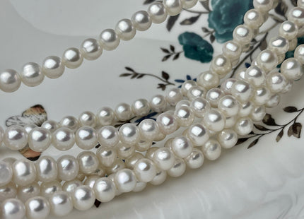 WHOLESALE 7-7.5 mm AAA Natural White Semi Round Freshwater Pearl Beads Genuine High Luster White Cultured Freshwater Pearls #1648