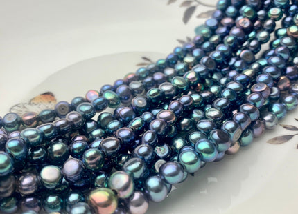 5-6mm AAAA Half Strand Large Hole Peacock Round Nugget Freshwater Pearls Hole Size 1.5mm Or 1.2mm High Luster Genuine Pearl 36 Beads #P1622