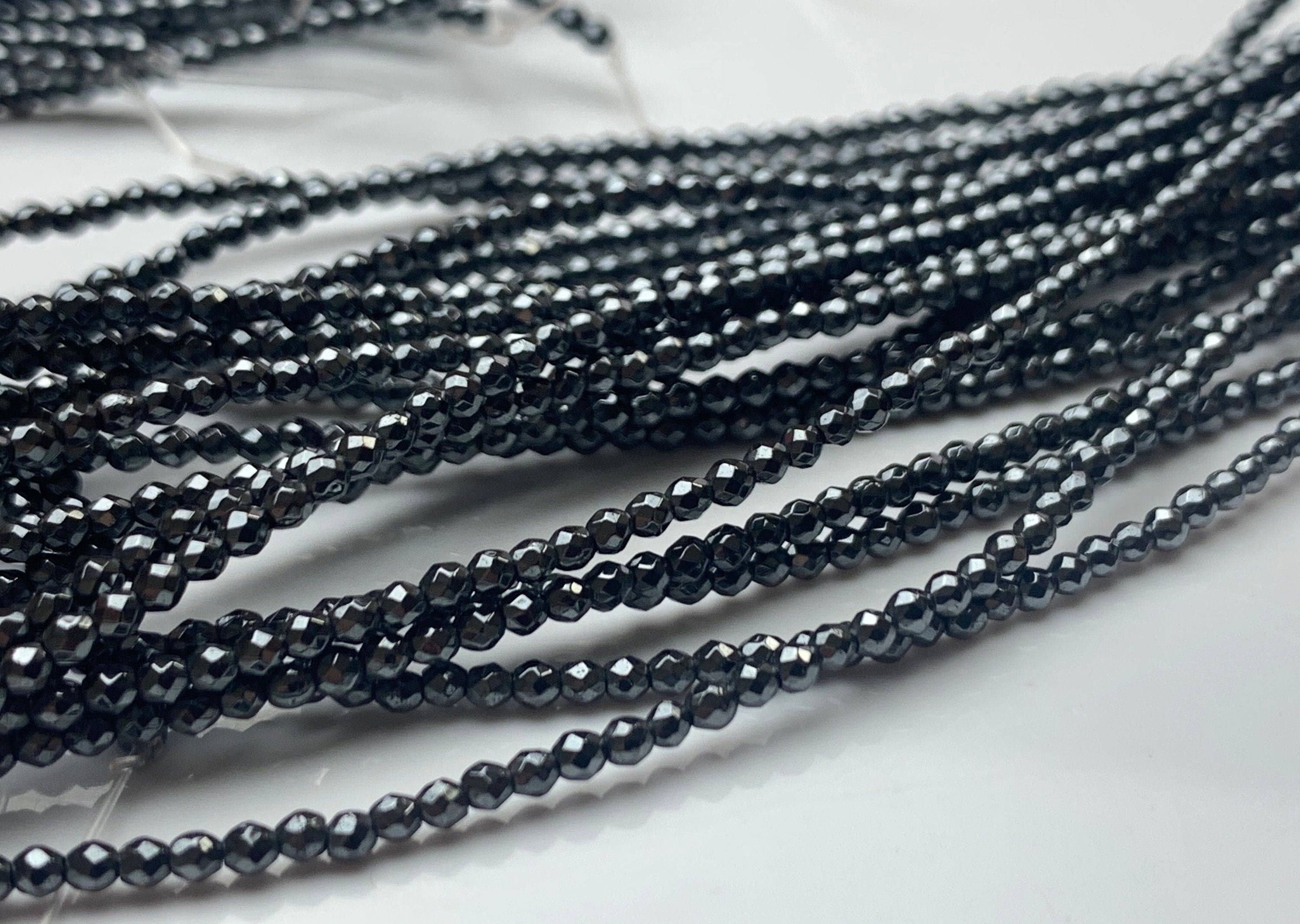 10 Strands 2mm Black Hematite Facdted Tiny Beads For Jewelry