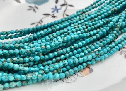 3.5 mm Natural Faceted Round Turquoise Beads Natural Color Turquoise Loose Beads 15.5 Inches Strand #2613