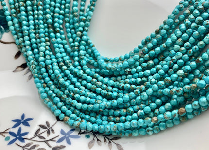 3.5 mm Natural Faceted Round Turquoise Beads Natural Color Turquoise Loose Beads 15.5 Inches Strand #2613