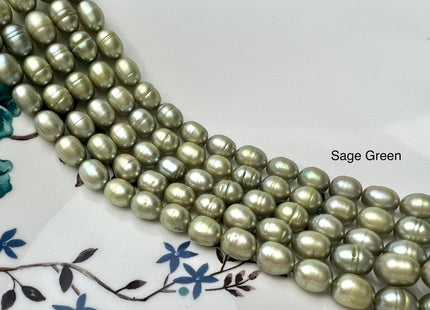 7x9 mm Olive/Sage Green Color Freshwater Rice/Oval Pearls Genuine Green Color Rice/Oval Freshwater Pearls 44 Beads #P2268