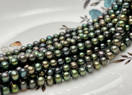 6 mm Dark Forest Green Color Potato Freshwater Pearl Beads Genuine Cultured Freshwater Pearl Beads Forest Green Potato Pearl Beads #P2107