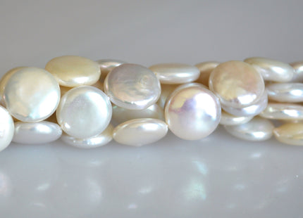 13mm AAAA Natural White Coin Freshwater Pearl Beads Genuine Cultured High Luster Top Quality Freshwater Coin Pearls #735